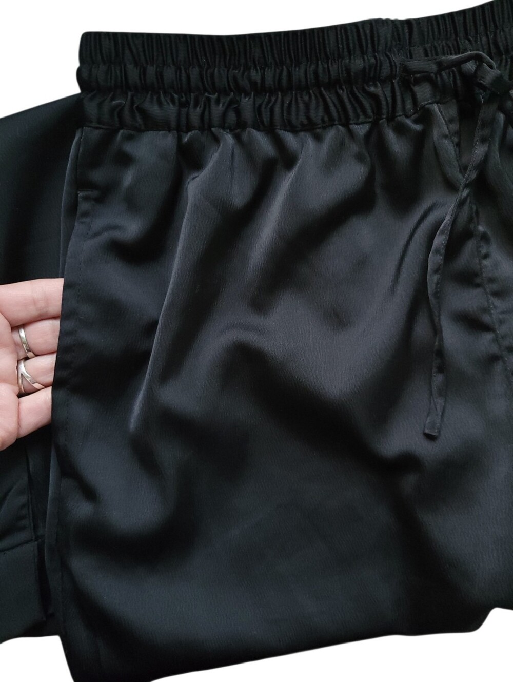 Frank & Oak Black Satin Wide Leg Cropped Pants S Pull On 90s Minimalist